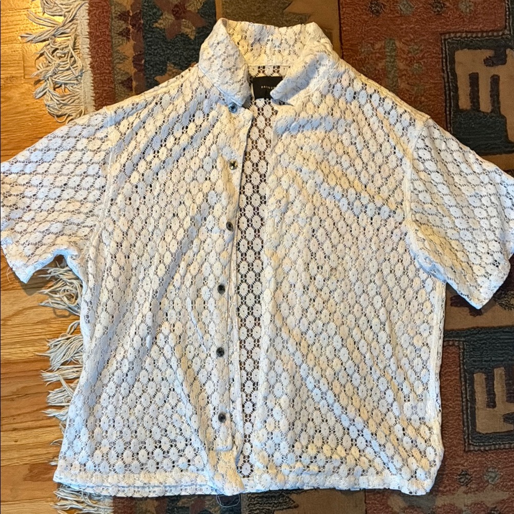 PacSun White Lace Button Down Shirt